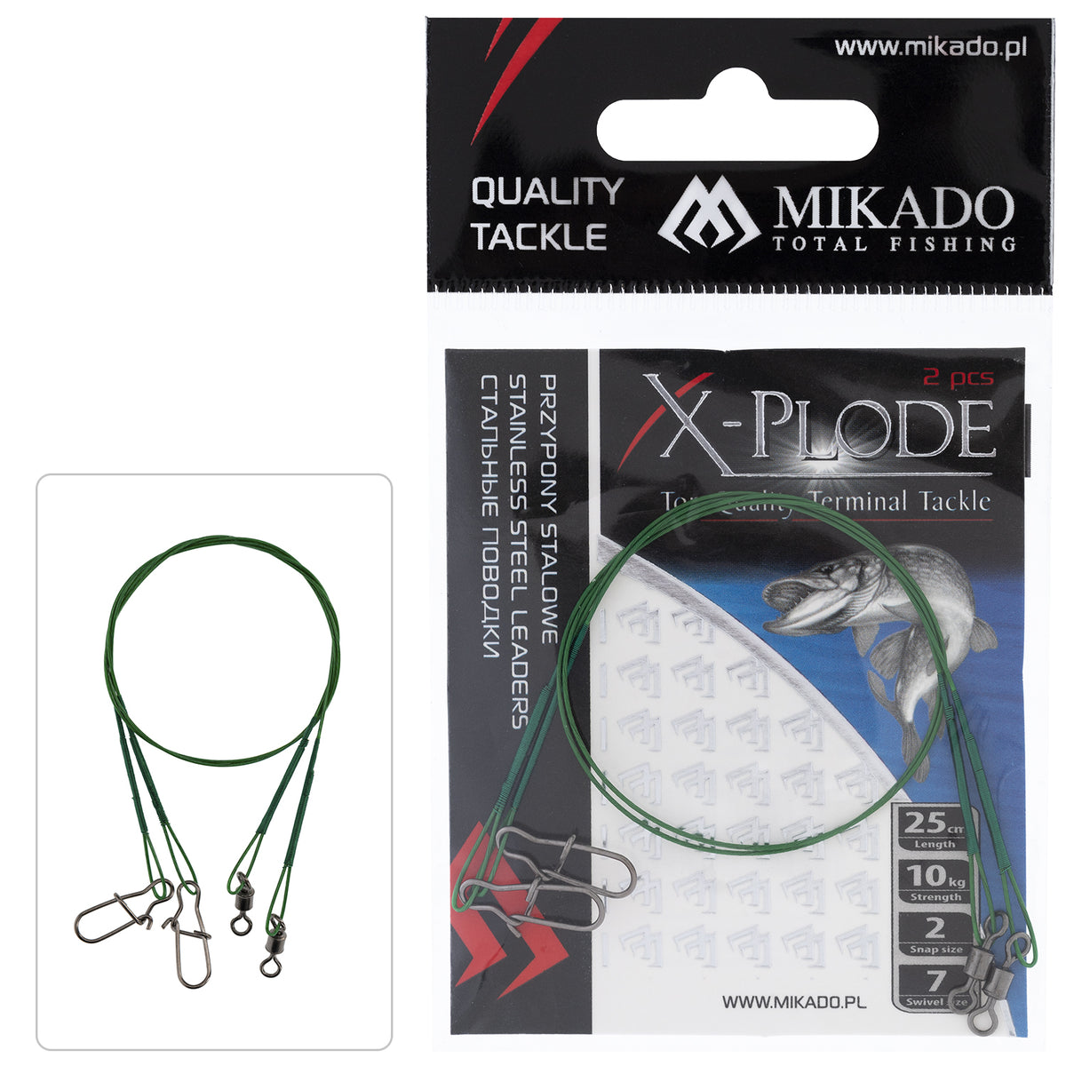 Mikado Green Steel Pike Leader 15kg 2-Pack