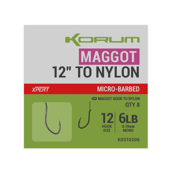 Korum Xpert Maggot Hooks to Nylon